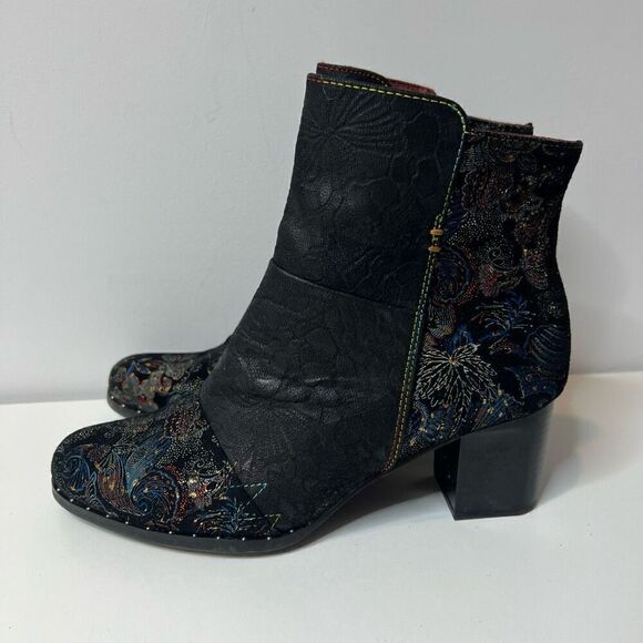 L'Artiste by Spring Step Jewells Womens Size 10 EU 41 Leather Booties Floral Bla - Picture 7 of 8